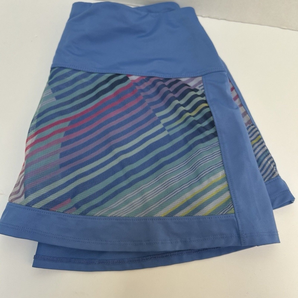 Lucky In Love Tennis Pickleball Skirt Skort Blue Mesh Stripe Overlay Sz Large-12